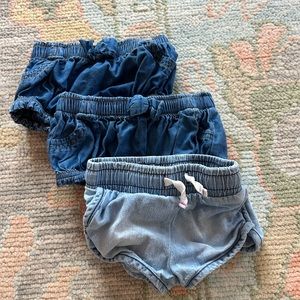Three pairs of cat and jack denim shorts baby girl
